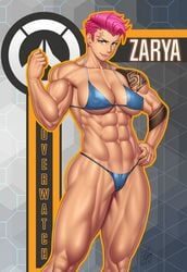 2d abs big_breasts bikini blizzard_entertainment breasts cleavage ero-chong extreme_muscles female female_only large_breasts looking_at_viewer muscles muscular muscular_female overwatch solo vein veins zarya