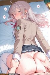 1girl anime_girl ai_assisted ai_generated anime anime_style artist_name hi_res highres patreon patreon_username uncensored watermark rinkoai roshidere tokidoki_bosotto_russian_de_dereru_tonari_no_alya-san alisa_mikhailovna_kujou long_hair breasts looking_at_viewer blush bangs blue_eyes skirt large_breasts thighhighs long_sleeves 1boy school_uniform jacket ass ahoge hetero grey_hair heart sweat solo_focus looking_back sex pillow sex_from_behind clothed_sex doggystyle ass_grab
