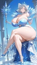 marvelous senran_kagura senran_kagura_(series) yumi_(senran_kagura) puffyboi30 ai_generated 1girls big_breasts blue_eyes cleavage curvaceous curvy_female crossed_legs eyes female female_only hourglass_figure high_heels gray_hair large_breasts light_skin light-skinned_female looking_at_viewer ice sitting_down holding_object scepter thick thick_thighs voluptuous voluptuous_female wide_hips short_hair