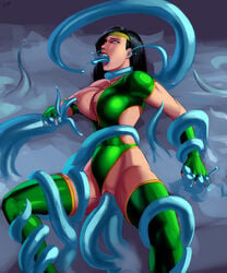 1girls aka6 all_the_way_through anal black_hair black_orchid blue_tentacles breasts clothing defeated ear_penetration female glacius_(killer_instinct) killer_instinct leotard leotard_aside long_hair nipples open_mouth oral penetration pussy restrained rolling_eyes sex spread_legs tentacle thighhighs triple_penetration vaginal_penetration