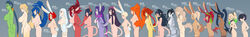 6+girls bunny_ears bust_chart dark_skin dhampir female flat_chest furry green_skin greenmarine highres horns huge_breasts jeanne_(greenmarine) large_breasts multiple_girls nipples nude orc original original_character purple_skin red_skin samia_of_the_shifting_sands scar scorpion_girl scorpion_tail tail vampire