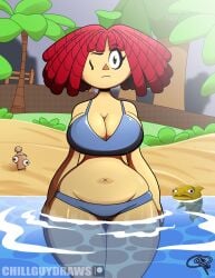 1girls 2026 beach big_breasts bikini blank_expression buried_in_sand chillguydraws doll_girl fish frostbiteboi kinger kinger_(tadc) kinger_(the_amazing_digital_circus) large_breasts missing_eye ocean ragatha ragatha_(beach_outfit) ragatha_(tadc) ragatha_(the_amazing_digital_circus) ragdoll red-haired_female red_hair solo_female tagme the_amazing_digital_circus thick_thighs triangle_nose wide_hips