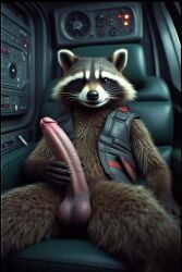 1boy 5_fingers ai_generated anthro anthro_only balls ballsack big_balls big_penis big_testicles brown_fur clothing erect_penis erection exposed_penis furry furry_only furrypornaddiction guardians_of_the_galaxy huge_cock inside male male_only marvel penis penis_exposed raccoon rocket_raccoon solo solo_anthro solo_male spacecraft spaceship testicles