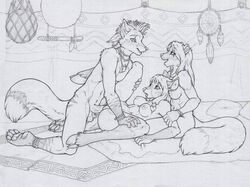 1boy 2girls aleutia awenita breasts canine cervine deer eye_contact female fox furry group group_sex jewelry kalahari_(character) lying male mammal missionary_position monochrome mustelid necklace nude on_back pencil_(disambiguation) penetration penis pillow pipe pussy restrained rug sex sketch skyler-ragnarok spread_legs spreading tattoo testicles threesome traditional_media_(artwork) tribal vaginal_penetration weasel