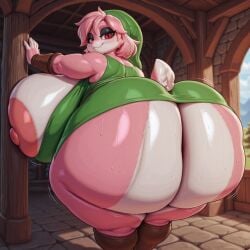 angel_the_bunny bunny anthro furry_female furry ai_generated tagme huge_breasts hyper_breasts hyper hyper_ass huge_ass massive_ass breasts_bigger_than_head ass_bigger_than_head looking_at_viewer looking_back large_breasts large_ass huge_nipples nipples thick_thighs nintendo big_breasts big_ass tenshi1499 red_eyes pink_hair pink_fur black_eyeshadow huge_areolae hyper_areolae wide_hips big_hips cosplay legend_of_zelda tunic green_tunic thick_butt