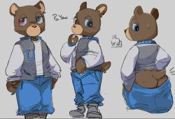 kanye_west_(copyright) graduation_(album) dropout_bear iw2kmsrn doodle presenting presenting_ass presenting_butt clothing clothed half-closed_eyes sweat sweatdrop sweating bear bear_ears bear_tail pulling_down_pants pants_down pants_pull pants_pulled_down english_text text dialogue blue_eyes purple_eyes brown_body brown_fur brown_skin earrings ear_piercing ear_ring earring piercing piercings pierced_ears black_nose big_ass big_butt bubble_butt bubble_ass butt butt_focus ass ass_focus ass_up pull_down_pants looking_down