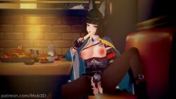 3d_animation animated black_hair fox_ears hoshimi_miyabi hoyoverse koikatsu laying_on_bed licking_ice_cream mob3d pink_hair sex sound spread_legs squirting tagme tsukishiro_yanagi video zenless_zone_zero