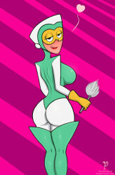 1girl 2d 2d_(artwork) bodysuit boots dexter's_laboratory dexter's_mom female female_only front_view gloves go_dexter_mom_go green_boots hands_on_hips heart_symbol helmet high_heel_boots horny horny_female image latex latex_gloves looking_at_viewer milf mommy solo solo_female tagme thigh_boots unknown_artist visor yellow_gloves