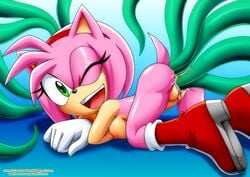 all_fours amy_rose anal anal_insertion anal_juice areolae ass ass_up bbmbbf boots bracelet breasts consensual_tentacles double_vaginal erect_nipples eyelashes female furry gloves green_eyes hairband happy_sex hedgehog highres looking_at_viewer looking_pleasured mostly_nude multiple_insertions nipples one_eye_closed open_mouth palcomix pussy pussy_juice smile sonic_(series) sonic_x tentacle triple_anal vaginal vaginal_penetration