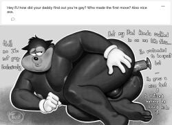 absurd_res anal anal_masturbation anal_penetration anthro backsack balls butt canid canine canis clothing dialogue digital_media_(artwork) dildo dildo_in_ass dildo_insertion disney domestic_dog english_text feet fingers fur genitals gloves gloves_only goof_troop half-closed_eyes handwear handwear_only hi_res implied_incest lube lube_on_dildo lying male mammal masturbation monochrome mostly_nude narrowed_eyes object_in_ass on_side overweight pecs penetration pj_(goof_troop) sex_toy sex_toy_in_ass sex_toy_insertion simple_background slightly_chubby slightly_chubby_anthro slightly_chubby_male solo text toes tush_(artist)