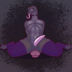 abdominal_bulge absurd_res animal_genitalia anthro bodily_fluids bush_viper choker clothing digitigrade dildo dildo_sitting femboy forked_tongue genital_fluids genital_slit genitals glistening glistening_body hi_res jewelry kneeling knot knotted_dildo leaking_precum legwear looking_down makeup male masturbation necklace old_world_viper outline parazyte666 penetration penis precum prehensile_penis reptile running_makeup scalie sex_toy simple_background smile snake solo thigh_highs tongue toying_self vic_(vulgarvictor) viper
