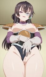:3 ai_generated ass black_hair breasts clothing dominant dominant_female evil_smile feet female female_only indoors legs long_hair looking_at_viewer pervert_female purple_eyes smile smug smug_face solo suggestive suou_yuki thighs tokidoki_bosotto_russian_de_dereru_tonari_no_alya-san sexy arrogant low-angle_view thick_thighs leotard saiyan_armor cosplay saiyan_female fangs leotard_aside vagina pussy vaginal_fluids boobs nipples nude naked