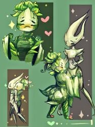 hollow_knight hollow_knight_(franchise) team_cherry yuri 2girls bug bug_girl dryya_(hollow_knight) lesbian_sex isma_(hollow_knight) plant plant_girl grinding grinding_on_leg pussy pussy_juice fingering fingering_pussy hearts blushing blushing_female blush blush_lines sweat sweating sweating_female