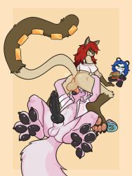 3:4 accessory anus balls black_pawpads brown_body brown_fur butt clothed clothing domestic_cat duo_focus erection eyes_closed feet felid feline felis fellatio femboy fur furgonomics genitals group hair hi_res humanoid_genitalia humanoid_penis hybrid_genitalia hybrid_penis jewelry knot mammal multicolored_body multicolored_fur open_clothing open_shirt open_topwear oral oral_penetration pawpads paws penetration penile penis perineum pink_body pink_fur pink_hair pink_pawpads red_hair ring sex shirt smile spread_toes tail tail_accessory tail_jewelry tail_ring tan_body tan_fur toes tongue tongue_out topwear two_tone_body two_tone_fur vein veiny_penis white_body white_fur xing1