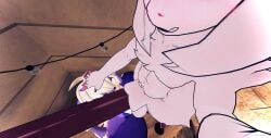 abs anthro blushing bunny cock cock_worship fat_cock furry grinning head_grab head_pat horse_penis huge_cock hyper_dick hyper_penis kneeling looking_up_at_partner mrhighvoice purple_fur ralsei selfie thick_thighs vrchat white_fur white_hair