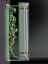 2025 3:4 anthro bdsm biped bodysuit bondage bound bulge clothed clothing collar digital_media_(artwork) encasement harness hi_res machine male restraints scalie simple_background skinsuit solo tail thick_collar tight_clothing xiabottor