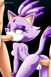 1girls 2boys ai_generated amber_eyes anal_penetration anal_sex anthro blaze_the_cat blowjob breasts catgirl choker feline fellatio female human human_on_anthro mobians.ai purple_fur sex sonic_(series) sonic_the_hedgehog_(series) spitroast tagme threesome