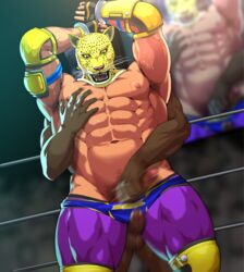 2boys armor_king bandai_namco bara crotch king king_(tekken) male_only monster_boy muscle sakuramaru123 tekken thighs tiger treat