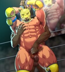 2boys armor_king bandai_namco bara crotch king king_(tekken) male_only monster_boy muscle naked sakuramaru123 tekken thighs tiger treat