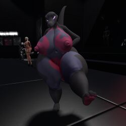 3d big_ass big_breasts breasts bubble_butt cleavage ferialexonar huge_ass huge_breasts nipples pokemon pokemon_(species) salazzle thick_thighs wide_hips