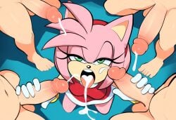 1girls after_fellatio after_oral ai_generated amy_rose big_penis cum cum_in_mouth female from_above furry furry_female group group_sex high-angle_view huge_cock human human_on_anthro mullon multiple_boys novelai penis sega sonic_(series) sonic_the_hedgehog_(series) surrounded surrounded_by_penises tongue tongue_out