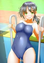 blush blushing_at_viewer nervous nervous_expression nervous_smile one-piece_swimsuit original original_character peeing peeing_in_swimsuit peeing_self pullpull15 smiling_at_viewer sukumizu swimming_pool swimsuit swimwear urinating urinating_female urination urine urine_stream wetting wetting_self