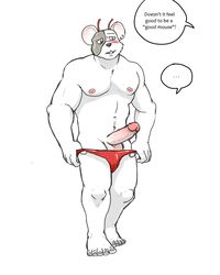 2018 anthro balls bandana biker_mice_from_mars clothes faceplate front_view fur hyenaface male male_only mammal mouse muscles nipples penis plantigrade rodent solo standing stripping thong vinnie_(bmfm)