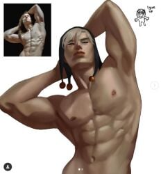 1boy 1male 1man 2024 chez.burbur chez.burbur_(artist) golden_wind human_artist jjba jojo's_bizarre_adventure jojo_no_kimyou_na_bouken male_nipples male_only muscular muscular_male risotto_nero solo solo_focus solo_in_panel solo_male vento_aureo white_hair