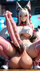 1futa 1futanari ai_generated cum cum_in_mouth female female fit_female futanari gamer gamer_girl hair_between_eyes horse_penis horsecock horsecock_futanari huge_balls huge_breasts large_ass large_breasts large_penis long_hair masturbation navel releisnaughty seductive solo squatting thick_ass thick_thighs white_hair