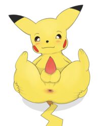 2018 anal anthro anus ass balls blush luckypupa male mammal nintendo penis pikachu pokémon_(species) pokemon simple_background tapering_penis video_games