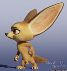 3_toes 3d_(artwork) 4_fingers anthro balls big_ears black_nose blender_(artwork) blue_background canid canine claws digital_media_(artwork) disney english_text eyebrows feet fennec_fox fingers finnick_(zootopia) fluffy fluffy_tail fox fur genitals hi_res male male_only mammal mouth_closed on_model orange_eyes paws rockyrcoon simple_background smile solo standing tail tan_body text toes true_fox watermark zootopia