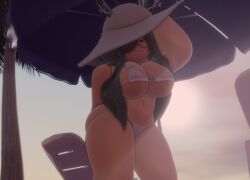 1girls 3d antlers beach big_breasts bikini breasts female female_focus female_only glasses hat light_rays long_hair looking_at_viewer niki_okarin roblox roblox_avatar robloxian solo solo_focus standing thick_thighs