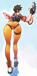 1girls ass bending_over blizzard_entertainment dat_ass female female_only flight_jacket goggles jacket jjfrenchie joel_jurion overwatch pistols sci-fi science_fiction scifi sneakers solo solo_female tight_clothing tights tracer