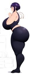 ai_generated big_ass big_breasts big_butt blank_background fat_ass full_body goldencum34 jirou_kyouka kyoka_jiro leggings looking_at_viewer my_hero_academia smirking thick_thighs viewed_from_side yoga_pants