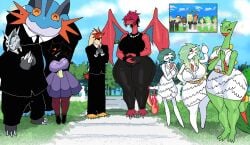 aggron anthro avian banette blaziken charizard gardevoir generation_1_pokemon generation_3_pokemon ghost humanoid nintendo no_humans pokemon pokemon_(species) randidesu scalie sceptile swampert tagme wedding