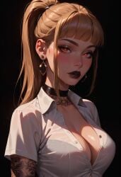 1girls ai_generated big_breasts blonde_hair business_suit business_woman female goth_girl hi_res high_resolution highres seductive skirt stable_diffusion