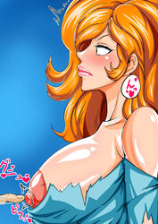 1boy 1girls 70s alternate_version_available bare_shoulders big_breasts blush breasts brown_eyes busty curvaceous curvy duo erect_nipple erect_nipples eyelashes female heart human large_breasts light-skinned_female light_skin lipstick long_hair lupin_iii makeup male mine_fujiko orange_hair pink_lipstick shiny shiny_skin side_view sideboob simple_background sound_effects straight teamtgs tearing_clothes text torn_clothes