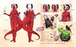 ass bird breasts casual completely_nude demon_girl demon_horns demon_tail eyewear female lingerie melissa_belladonna model_sheet official_art pierced_nipples piercing potion pubic_hair reference_sheet tattoo tattooed_arm tattoos tiefling tieflingmelissa_(vtuber) tongue_out