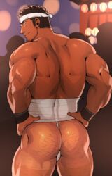 1boy ass back back_muscles back_view bandage bandana bara biceps black_eyes body_hair bracelets brown_hair bubble_ass bubble_butt bulge dat_ass facial_hair festival fundoshi fundoshi_only goatee hairy hairy_arms hairy_ass hairy_male hairy_thighs hand_on_hip hands_on_hips headband human human_only in_public loincloth looking_at_viewer looking_back male male_focus male_only muscle muscles muscular muscular_ass muscular_back muscular_male outdoors outside presenting presenting_ass presenting_butt sakuramaru123 solo solo_focus solo_male toned toned_body toned_male underwear underwear_only white_fundoshi white_underwear