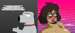 2_panel_comic big_breasts blush breasts_out brian_griffin comic family_guy glasses horny meg_griffin megatron_griffin messy_hair nude obsessed plump_lips weener72