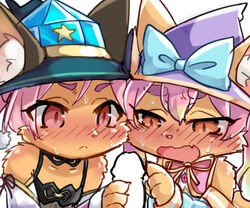 2girls artist_request brown_eyes canine censored furry multiple_girls open_mouth paperman penis pink_hair short_hair