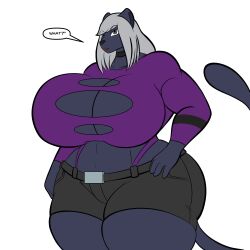 big_breasts breasts cleavage female furry huge_breasts lunarartstudios_(artist) ripped_clothing thick_thighs wardrobe_malfunction wide_hips