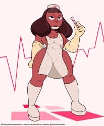 big_breasts breasts cartoon_network gloves high_heels looking_at_viewer mature_female milf nipples_visible_through_clothing nurse nurse_cap nurse_hat open_mouth priyanka_maheswaran semi_nude steven_universe steven_universe_future string_panties the_cartoon_love thick_thighs