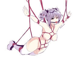 aliasing ball_gag bondage bound female female_only femsub gag kinbaku maullarmaullar nipples purple_hair rope signed stockings suspension tagme_(character) uncensored