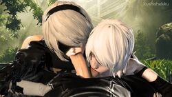 10_seconds 1boy 2girls 3d animated balls balls_sucking blindfold collaborative_fellatio erection fellatio female kushishekku male nier nier:_automata no_sound oral penis pov shorter_than_10_seconds shorter_than_30_seconds source_filmmaker square_enix straight teamwork video white_hair yorha_2b yorha_9s yorha_a2