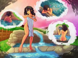 big_breasts curly_hair elena_(elenamics) elenamics onsen partially_nude solo_female