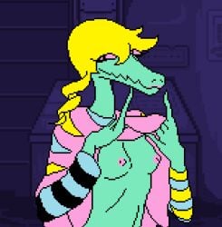 blonde_hair bratty_(undertale) furry green_skin pixel_art undertale