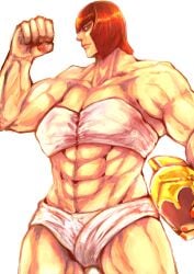 1girls abs bangs big_breasts blush breasts clavicle clothing cowboy_shot diagonal_bangs female fighting_stance green_eyes highres huge_breasts large_breasts looking_at_viewer marisa_rossetti mole mole_under_eye muscle muscular muscular_female navel open_mouth pectorals red_hair revealing_clothes short_hair sidelocks skin_tight smile solo solo_female spread_legs street_fighter street_fighter_6 thick_thighs thighs white_background white_robe zmnjo1440