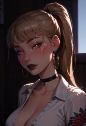 1girls ai_generated big_breasts blonde_hair business_suit business_woman female goth_girl hi_res high_resolution highres seductive skirt stable_diffusion