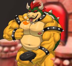 2024 anthro areola armband barazoku belly biceps big_bulge big_muscles big_pecs black_background blurred_background bowser bracelet breath breath_powers bulge chair claws clothed clothing collar deltoids detailed_bulge elemental_manipulation erection erection_under_clothing eyebrows fire fire_breathing fire_manipulation furniture gay genital_outline hair hi_res horn huge_muscles husk3r0 jewelry kemono koopa male male_focus mario_(series) musclegut muscular muscular_anthro muscular_male narrowed_eyes navel nintendo nipple_fetish nipple_pinch nipple_play nipples non-mammal_nipples open_mouth open_smile pecs penis_outline pinch scalie shell simple_background smile solo spiked_armband spiked_bracelet spiked_collar spiked_shell spikes spikes_(anatomy) standing tenting thick_arms thick_thighs thong thong_only throne tongue tongue_out topless topless_anthro topless_male triceps underwear underwear_only